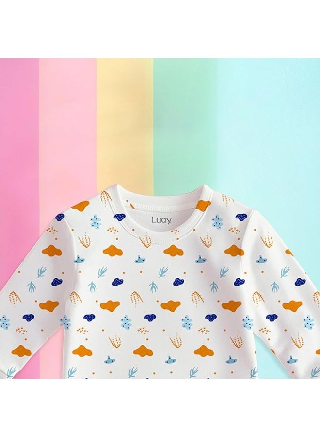 Luay® 100% Cotton Cloud Printed Co-ord Set | Ultra-Soft Stylish & Classy Oufits | Full-Sleeve T-Shirt & Comfy Pants - White - Image 2